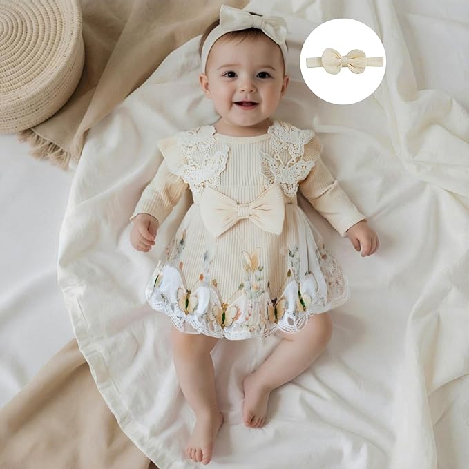 Giraropa Baby Girl Fall Winter Clothes Long Sleeve Romper Dress + Socks + Headband Newborn Infant Cute Casual Outfits