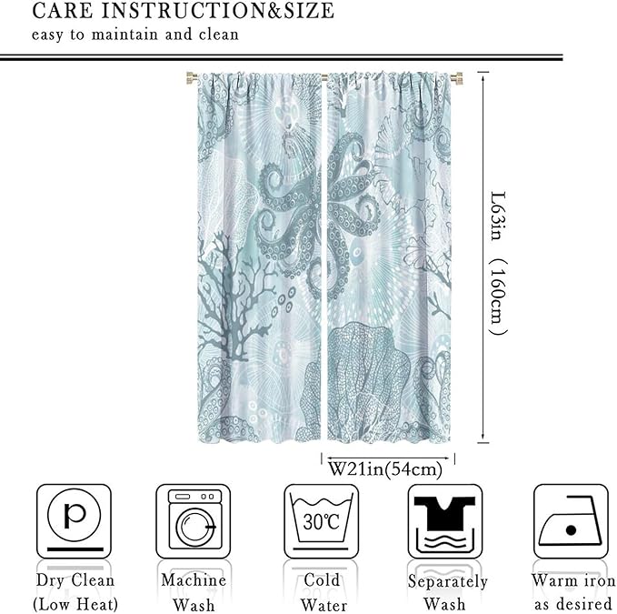 Coastal Window Curtains,Nautical Beach Themed Thermal Insulating Blackout Curtain for Living Room, Bedroom Set 2 Panels,42x63 Inches