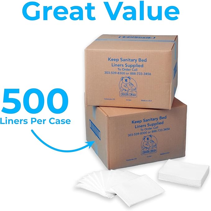 KoalaKare Sanitary Bed Liners for Baby Changing Stations – 3-Ply Biodegradable, Moisture-Resistant Quilted Liners, Eco-Friendly - 500 Liners (Model KB150-99)