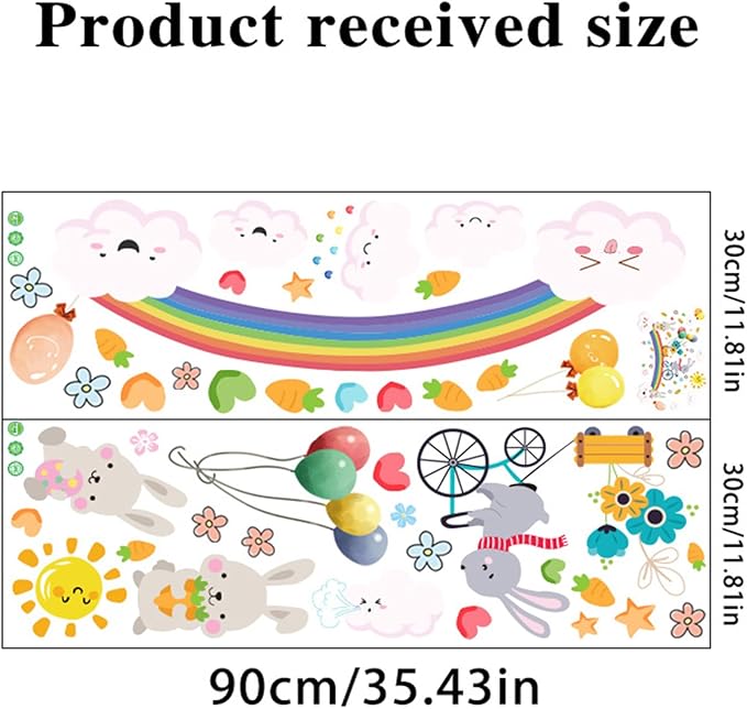 Rainbow Wall Decals for Girls Bedroom Easter Bunny Wall Murals for Living Room Décor Wall Decor Stickers & Murals 3D Rabbit Wall Art as Decorations