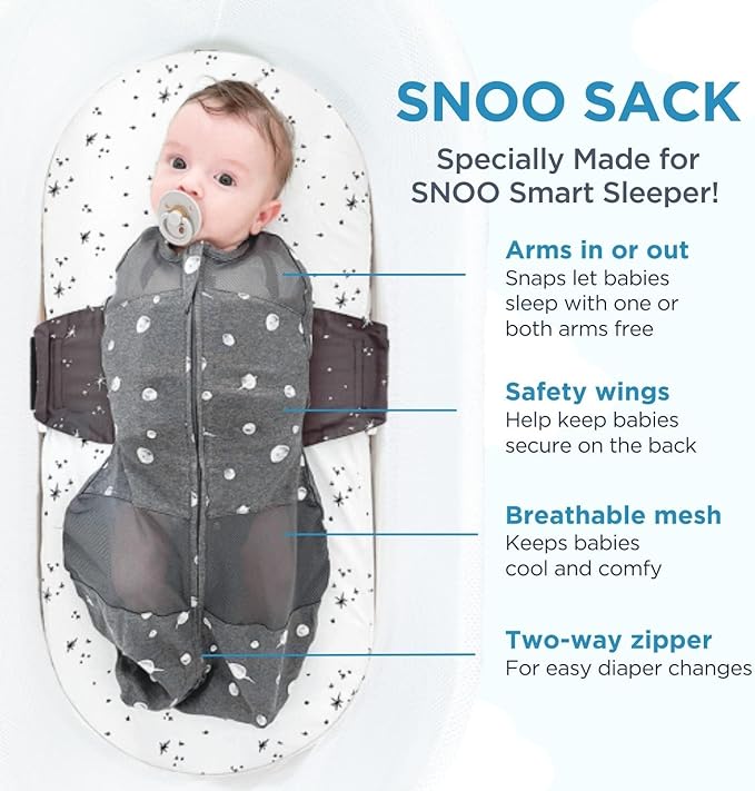 Happiest Baby SNOO Sleep Sack - 100% Organic Cotton Baby Swaddle Blanket - Doctor Designed Promotes Healthy Hip Development (Ivory Planets, Large)