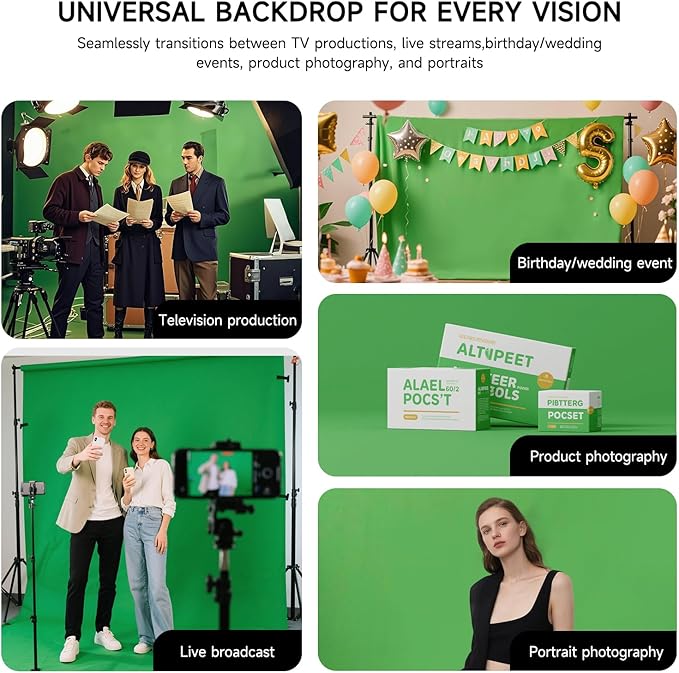 YSKE-Y1 10x7ft Green Photo Backdrop Background, Seamless Fabric Photography Backdrop Curtain Screen for Photoshoot Video Studio Party