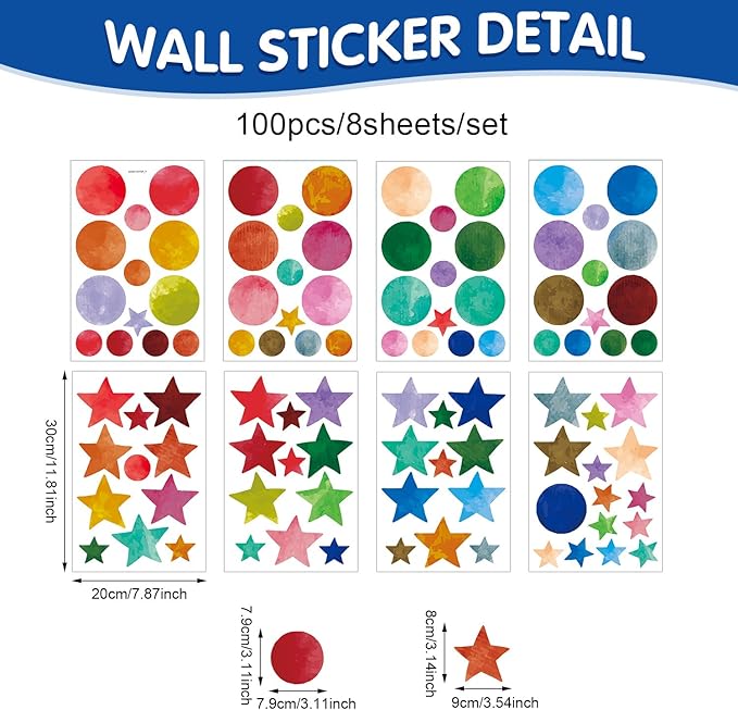Christmas Decorations for Wall Kid Room Decals Star Sticker Polka Dot Stickers Peel and Stick for Kids Girls Boys Room, Christmas Gifts Christmas Decor
