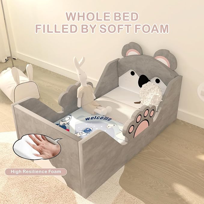 Toddler Beds, Child Bed for Kids with Extra Safty Broad, Standard Crib Size AnimalToddler Beds, Certified Fabric Toddler Beds,Toddler Floor Beds (Koala)