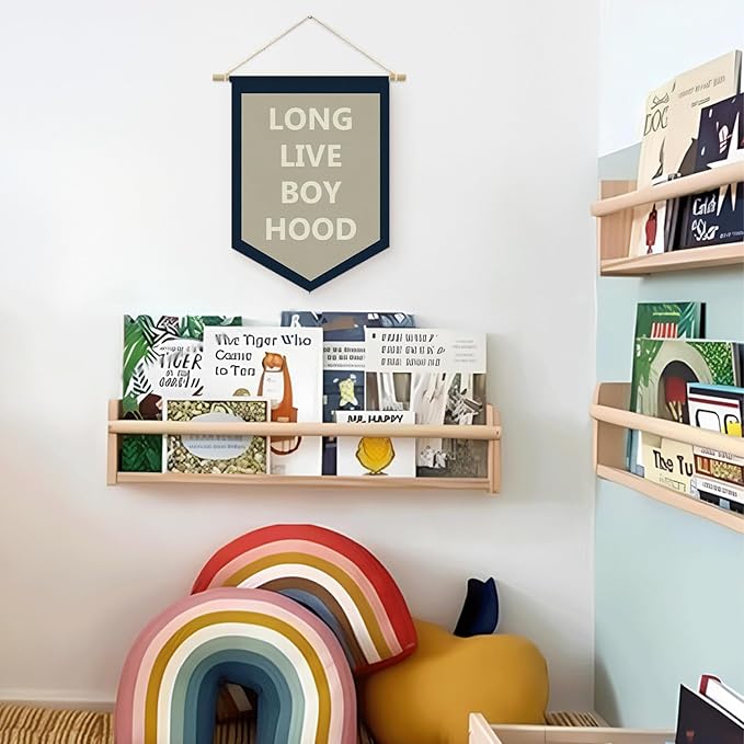 Long Live BoyHood Banner, Boy Room Decor, Boy Nursery Decor, Navy Blue Pennant Flag Wall Hanging Decor for Boys Bedroom Toddler Decorations