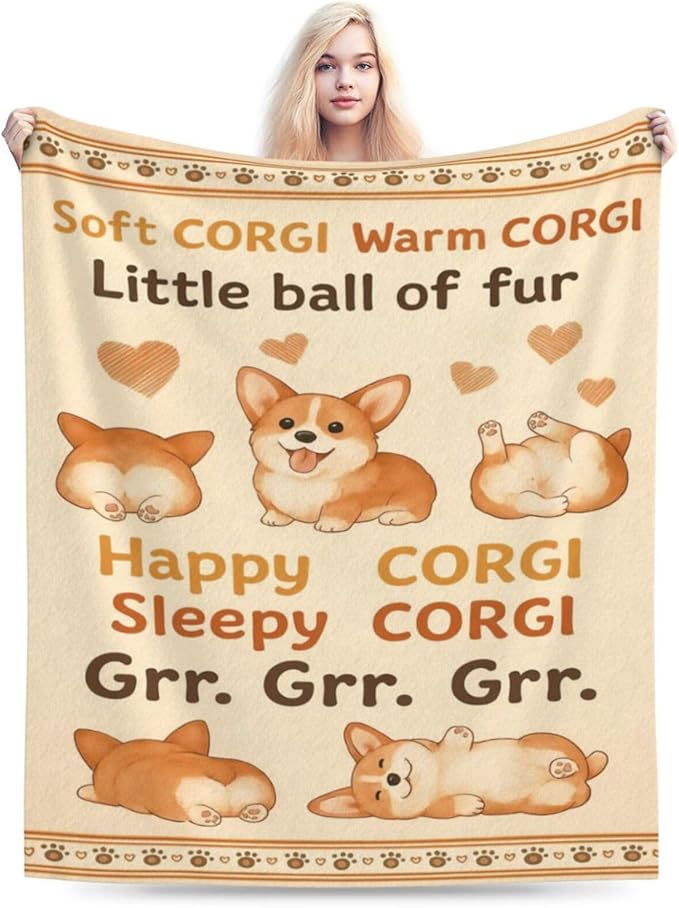 Cute Corgi Throw Blanket Funny Pet Dog Nursery Soft Cozy Fleece Fuzzy Plush Warm Stuff Puppy Animal Bedding Blanket Gifts for Corgi Lovers Boys Girls Kids Adult Men Women 40"X50"