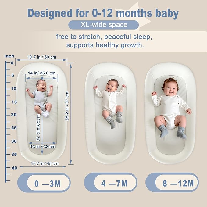 Large Portable Baby Lounger Nest-Travel Bassinet,Canopy & Mosquito Net-Lightweight Foldable Bassinet Lounger Cotton Cover & Supportive Mattress pad Washable Indoor-Outdoor Use,Blue