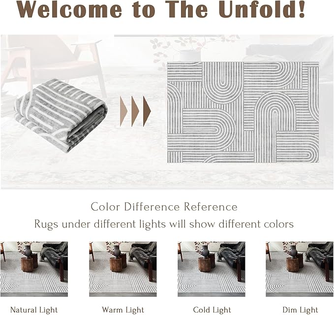6x9 Area Rug - Large Abstract Washable Non-Slip Grey Living Room Rug Rainbow Low-Pile Floor Carpet Soft Modern Accent Rugs for Bedroom Dining Room Office Classroom Nursery