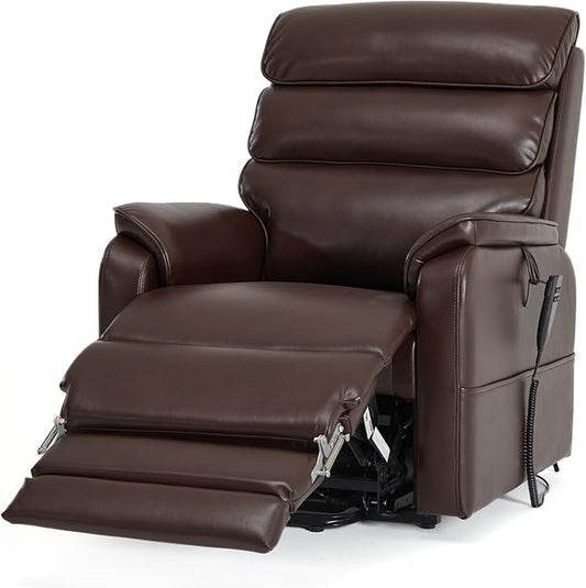 DYNOX 350 LBS Tall Man Power Dual Motor Lift Recliners Chairs for Elderly Lay Flat Lift Chair with Infinite Positions, Heat & Massage, Supports(9198L,Faux Leather,Brown)
