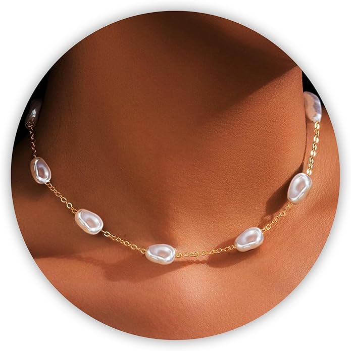 SmileBelle Pearl Necklaces for Women, Daisy Pearl Choker as Christmas Stocking Stuffers for Teens, Silver Daisy Pearls Jewelry Trendy Stuff Birthday Gifts 3 Pearls White Necklace as Wedding Jewelry