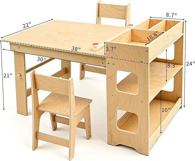 wingyz Kids Art Table and Chairs - Toddler Activity Table and 2 Chair Set with Storage Cabinet, 5 in 1 Kids Desk Craft Table with Paper Roll for Drawing Playrooms Daycare Classroom Gifts