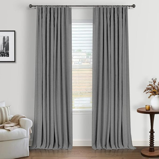 INOVADAY 100% Blackout Curtains for Bedroom, Black Out Curtains 84 Inch Long, Clip Rings Linen Blackout Drapes, Thermal Insulated Room Darkening for Living Room, 2 Panels - Stoic Gray,W50xL84