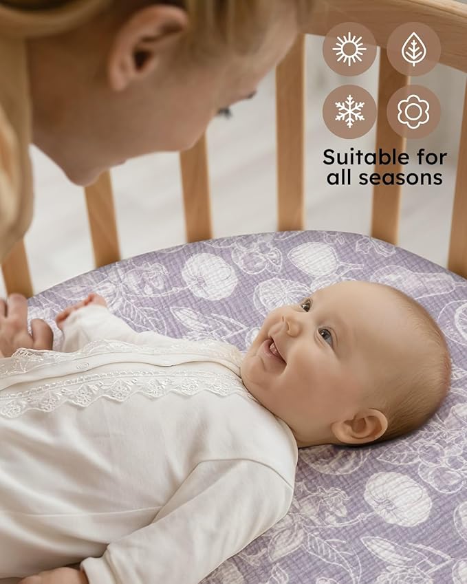 Yoofoss Muslin Baby Bassinet Sheets Boys Girls, Organic Fitted Bassinet Mattress Sheets Compatible with Halo Bassinest Swivel Sleeper,Baby Delight, Angelbliss, Soft, Breathable, Durable