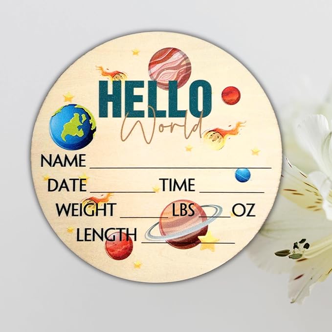 Hello World Newborn Sign 6" - Baby Announcement Sign for Hospital - Welcome Baby Sign - Announcement Board for New Baby - Birth Announcement Sign - Newborn Name Sign - Perfect for Baby Arrival (space 4)