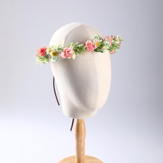 Handmade Fairy Flower Crown - Fashion Pink Flower Headband Mini Rose Hair Wreath Women Girls Floral Headpiece for Wedding Festival Halloween Cosplay