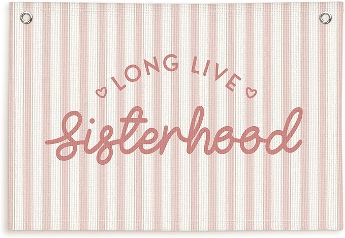 Lacama Long Live Sisterhood Banner, Pink Linen Banners Wall Hanging Banner Flag Decor for Toddler Girls Room Nursery, Wall Hanging Flag 30x20 In