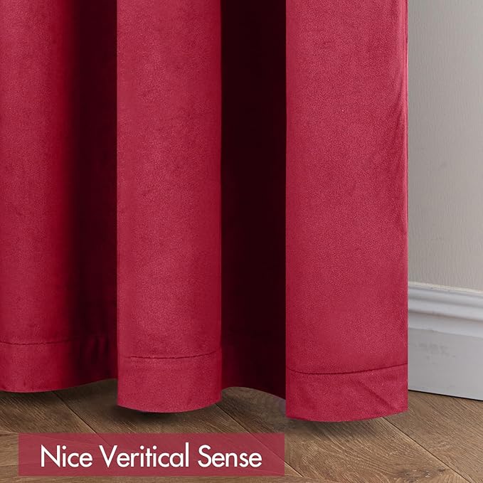 MIULEE Berry Velvet Curtains Thermal Insulated Blackout Curtain Drapes for Bedroom Living Room Darkening 90 Inches Long Curtains Panels Rod Pocket Set of 2