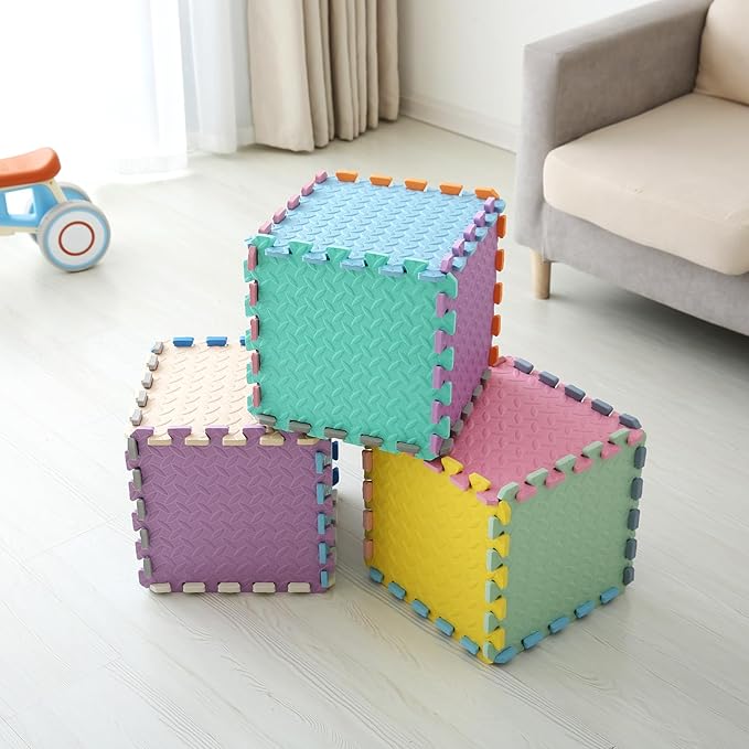 16 Tiles Foam Play Mat for Baby, Soft & Safe EVA Foam Mats for Floor, Square Baby Play Mat, Kids Foam Puzzle Floor Mat, 47x47 Play Mat for Playpen(Gray/(Bean Green/Gray Blue)