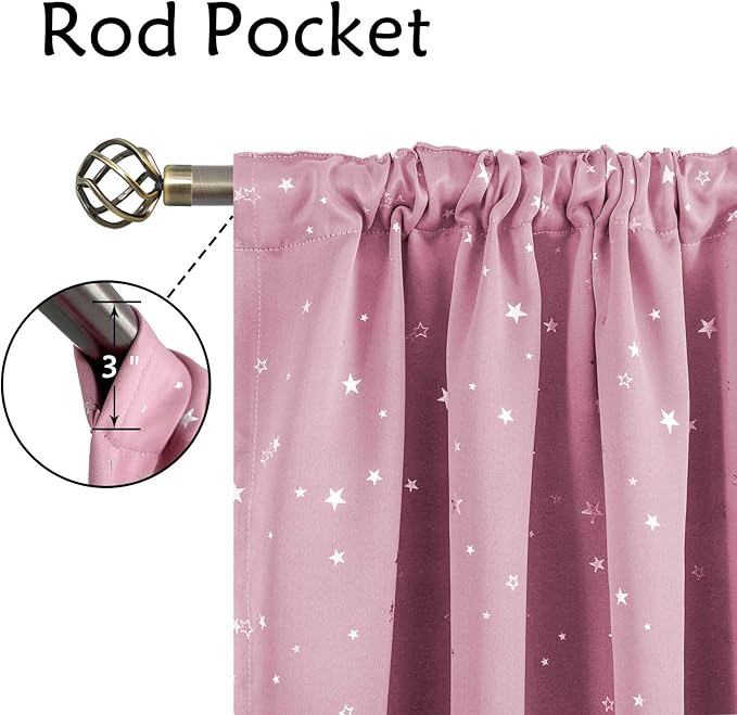 BGment Kids Blackout Curtains for Bedroom, Rod Pocket Room Darkening Curtains Decoration Thermal Insulation Window Drapes for Nursery, Children Room, 2 Panels, Each 52 x 84 Inch, Light Pink