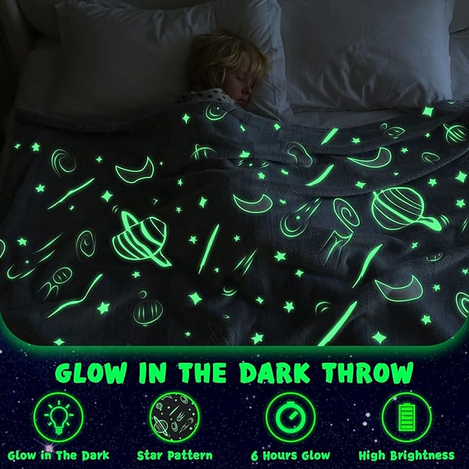 inhand Glow in The Dark Stars Blanket for Girls Boys Cute Kids Throw Blanket Funny Space Moon Galaxy Blanket Gaming Room Decor Toys Birthday Gifts Ideas Stuff for 1-10 Years Old (30''x40'' Grey)