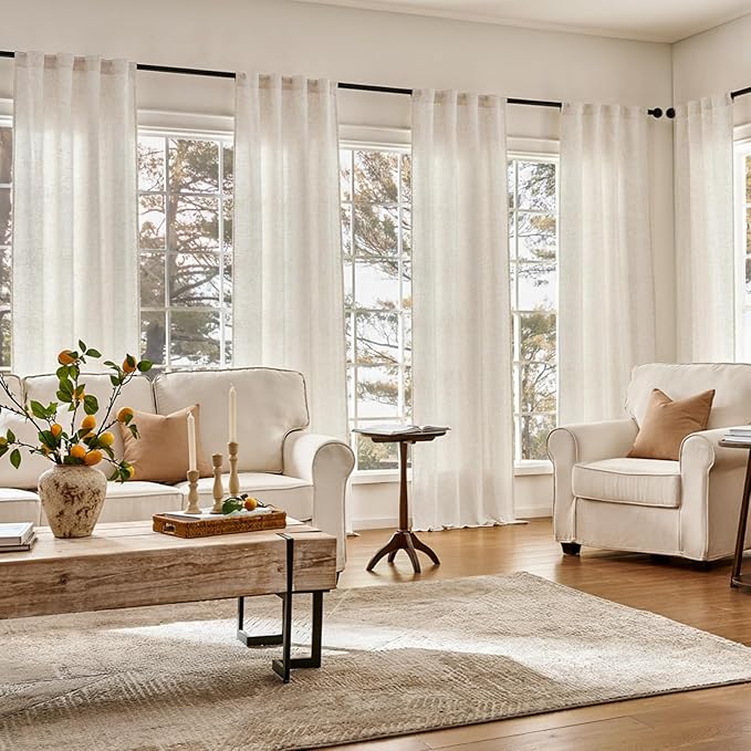 jinchan Beige Lined Linen Blend Curtains for Closet 96 Inch Extra Long 2 Panels Floor to Ceiling, 38 Inch Wide Drapes for Bedroom Bathroom(38W x 96L, Ecru)