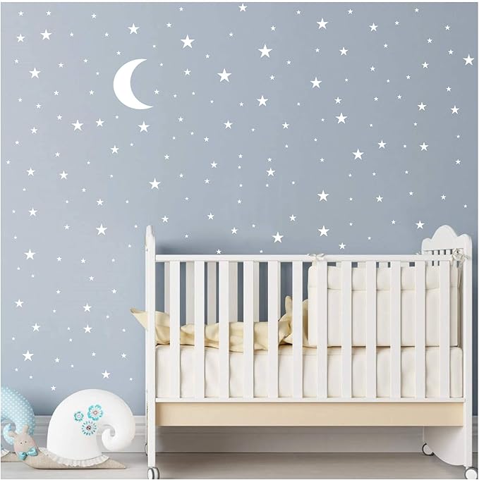 Moon and Stars Wall Decal Vinyl Sticker for Kids Boy Girls Baby Room Decoration Good Night Nursery Wall Decor Home House Bedroom Design YMX16 (White)