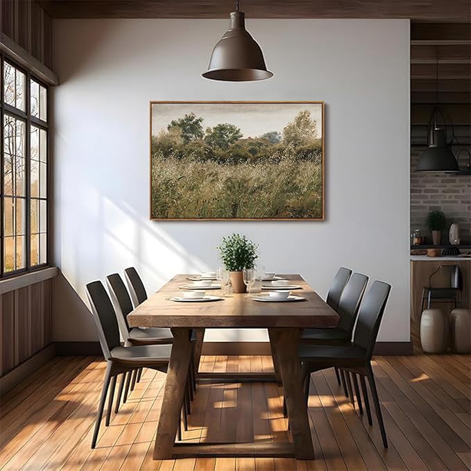 OIQArtOIQ Framed Vintage Landscape Wall Art Natural Scenery Oil Painting Canvas Prints Country Farmhouse Aesthetic Fall Decor Pictures for Kitchen Bedroom Living Room Bathroom