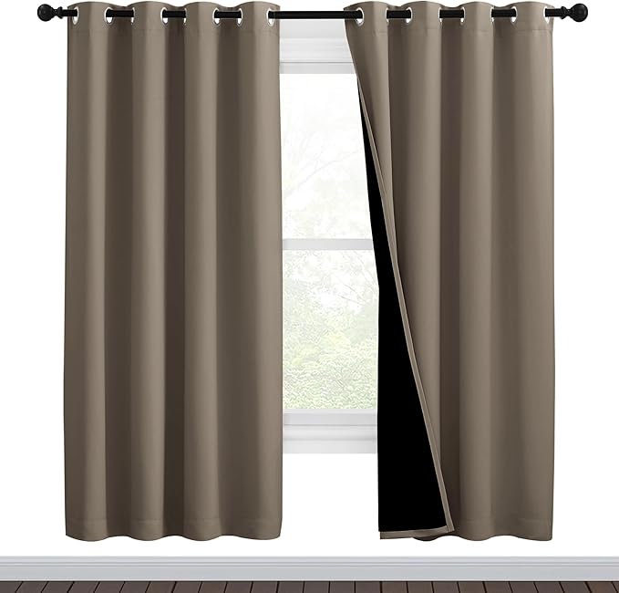 NICETOWN Taupe Full Shade Curtain Panels, Pair of Thermal Insulated & Energy Efficiency Blackout Curtains for Living Room Windows, Lined Silky Performance Window Dressing (46" Wide x 72" Long, Taupe)