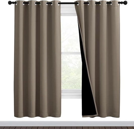 NICETOWN Taupe Full Shade Curtain Panels, Pair of Thermal Insulated & Energy Efficiency Blackout Curtains for Living Room Windows, Lined Silky Performance Window Dressing (46" Wide x 72" Long, Taupe)