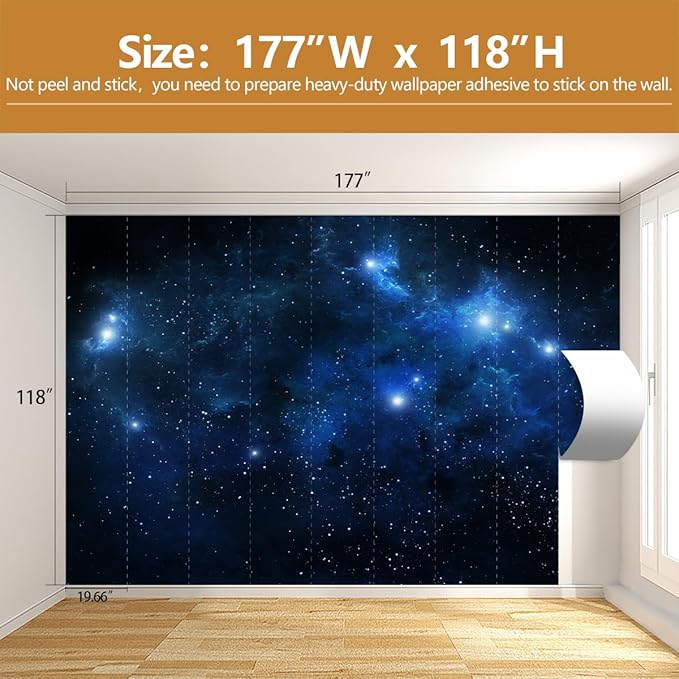 Galaxy Cosmic Wallpaper for Ceiling Night Sky with Stars and Nebula Wall Mural Living Room Bedroom（Not Peel and Stick）