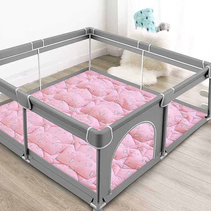 SPRINGSPIRIT Baby Play Mat for Boys Girls, 43'' x 43'' Play Mat for Playpen, One-Piece Crawling Playmat for Baby, Non Slip Foldable Crawling Mat, Toddlers, Pink