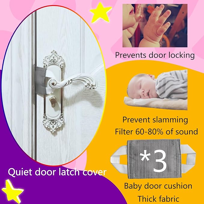 Door Silencer, Quiet Door Closer Cushion, Padded Door Latch Cover for Baby, Nursery, Light Sleepers Noise Reduced Prevent from Locking for Toddler Safety - 4.1 * 3.1 inch, Medium Gray, Pack-3