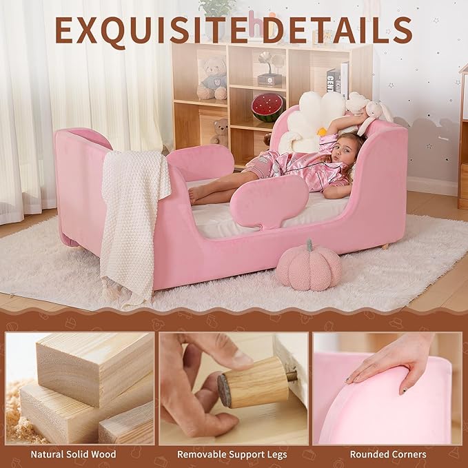 DoCred Toddler Bed - Toddler Floor Bed Frame with Removable Guard Rails, Kids Beds for Ages 2-7 Years, Kid Beds for Girls and Boys, Standard Crib Size(Mattress Not Included)