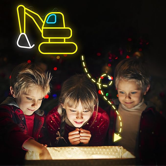 Excavator Neon Sign, Vibrant LED Light Decoration, Construction Decor for Boys Room, Bedroom, Playroom, Man Cave – Ideal Gift for Kids and Teens