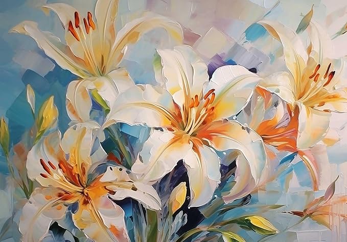 Floral Wallpaper Handmade Oil Painting Watercolor Art Lily Flower Wall Mural for Bedroom Living Room (Not Self-Adhesive)
