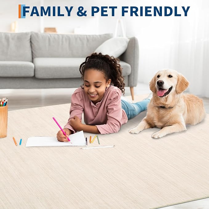 Modern Solid Color Area Rug 10x13 Large Living Room Area Rug Washable Abstract Bedroom Rugs Non Slip Boho Dining Room Throw Carpet Soft Stain Resistant Minimalist Rugs for Nursery Home Office, Ivory