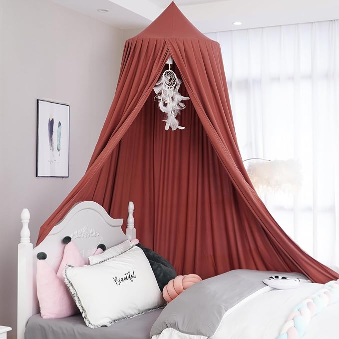 Extra Large Kids Bed Canopy for Girls Boys Bedroom Decor, Crib Nursery Hanging Light Blocking Reading Nook (Rose Red)