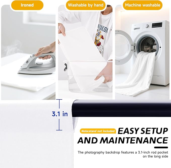 YSKE-Y2 Heavy Duty Photo Backdrop, 10x8ft White Seamless Fabric Background Photography Backdrop Curtain Screen for Photoshoot Video Studio Party