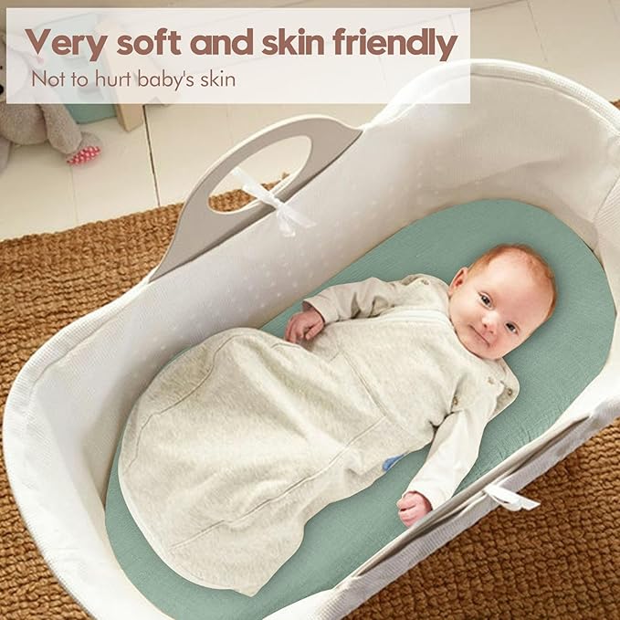 Muslin Bassinet Sheets for Baby Boy Girl,Breathable Baby Bassinet Sheets Fitted for Bassinet,Oval Rectangle,Hourglass,Bassinet Mattress/Pad,Soft Cotton 2 Pack
