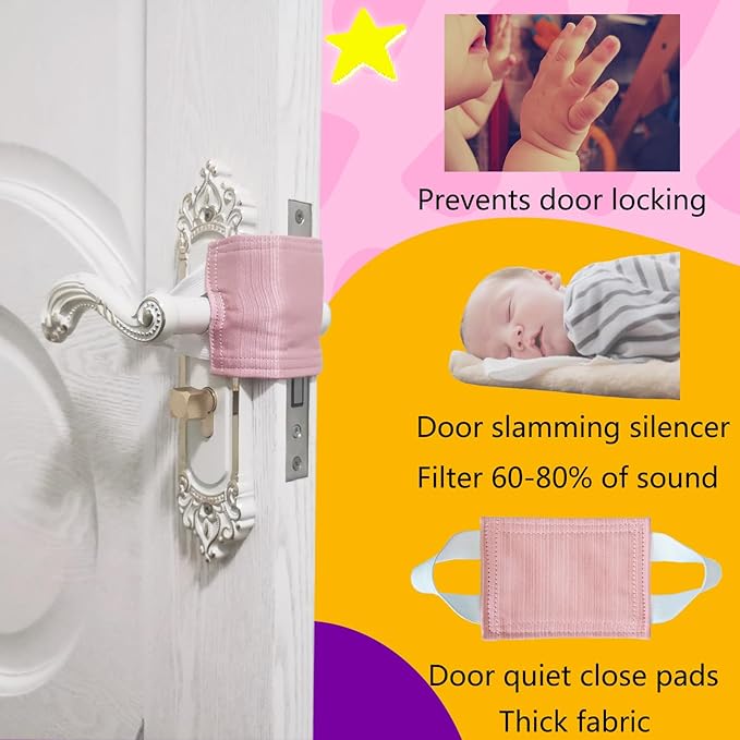 Door Silencer, Quiet Door Closer Cushion, Padded Door Latch Cover for Nursery, Baby, Light Sleepers Noise Reduced Prevent from Locking for Toddler Safety - 4.1 x 3.1 inch, Pink, Pack-3