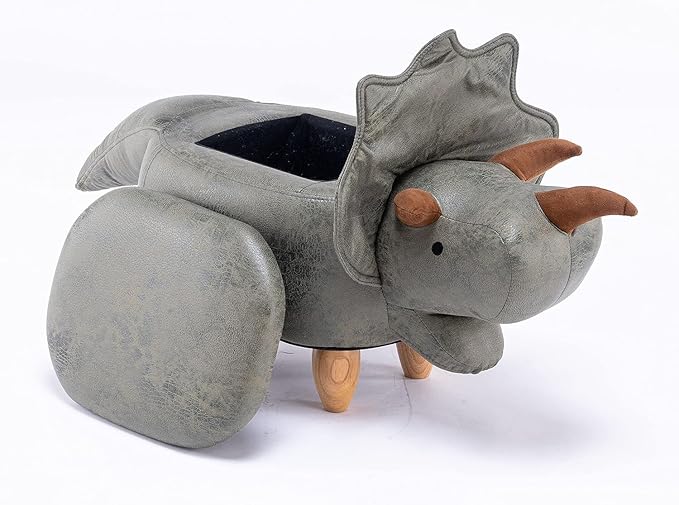 Home 2 Office Dinosaur Ottoman with Storage for Bedroom, Playroom, Nursery or Recreation Room Decor, Soft Animal-Shaped Ottoman with Wooden Legs