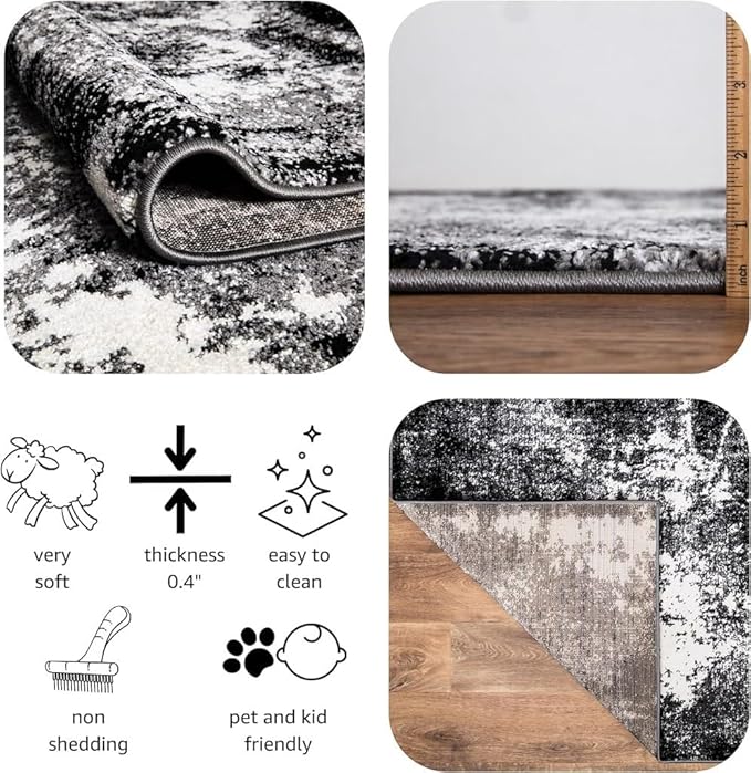 Keen Home Design Area Rugs - 9x12 Non-Shedding, Abstract Rugs for Kitchen, Living Room, Bedroom, Dining Room, Entryway - Size: 9'2" x 11'11", Abstract Black