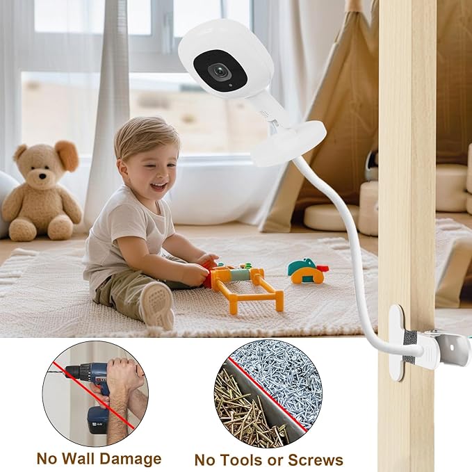 15.7in Flexible Baby Monitor Mount Compatible with Nanit Pro Smart Baby Monitor & Flex Stand, Also for Cameras with 1/4 Screw Mount 360° Adjustable Long Gooseneck Arm for Crib, Dresser, Shelf