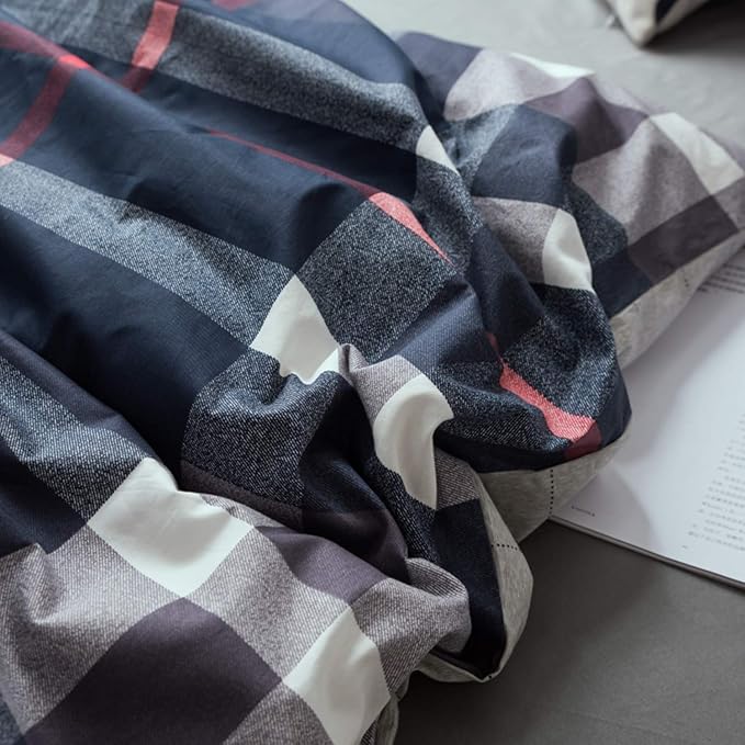 Jumeey Plaid Duvet Cover Queen Size Navy Blue Grid Bedding Set Buffalo Plaid Bedding Teens Boys Dark Color Gingham Grid Tartan Bedding Set Men Check Duvet Cover Full