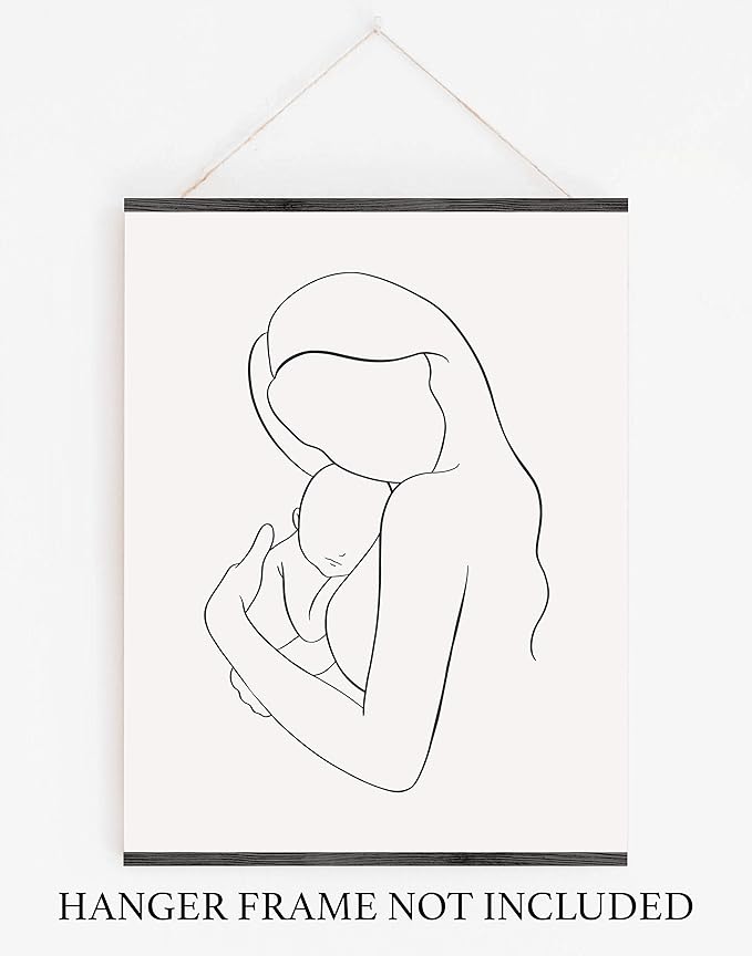 Mother and Infant Child Nursery Wall Art | 11x14 UNFRAMED Black and White Minimalist Nordic Print | Mama and Baby Modern Scandinavian Home Decor