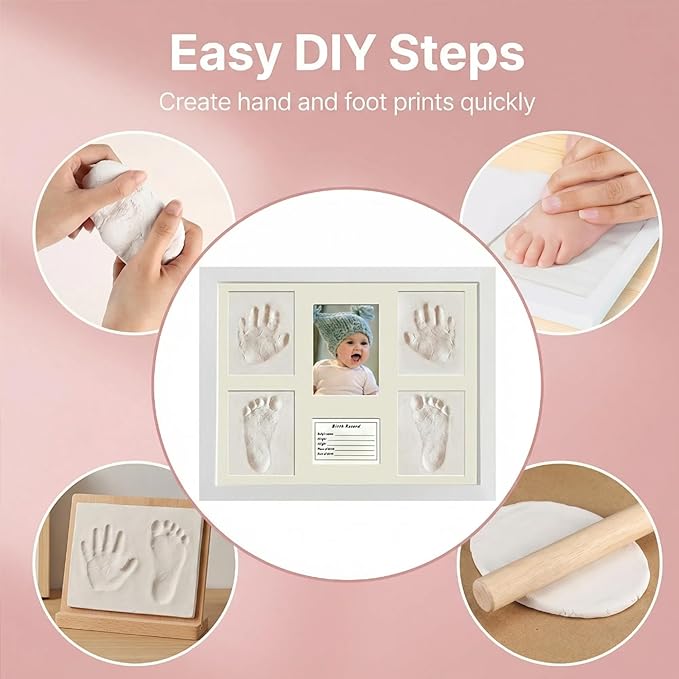 MICKYU Baby Handprint and Footprint Casting Molding Keepsake Frame Kit - Newborn Memory Gift for Boys Girls