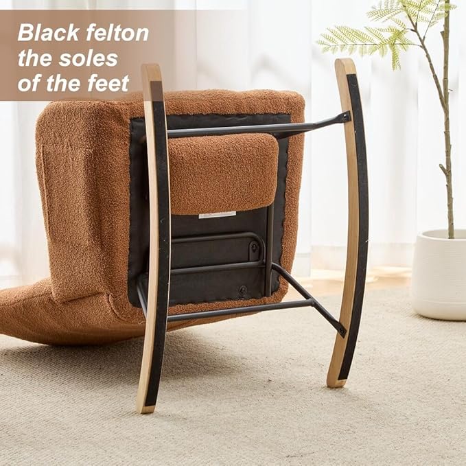 Nursery Rocking Chair Teddy Upholstered Glider Rocker with Footrest Accent Chair with High Backrest Armchair Comfy Side Pocket Chair for Living Room, Bedroom, Offices (Large Brown)