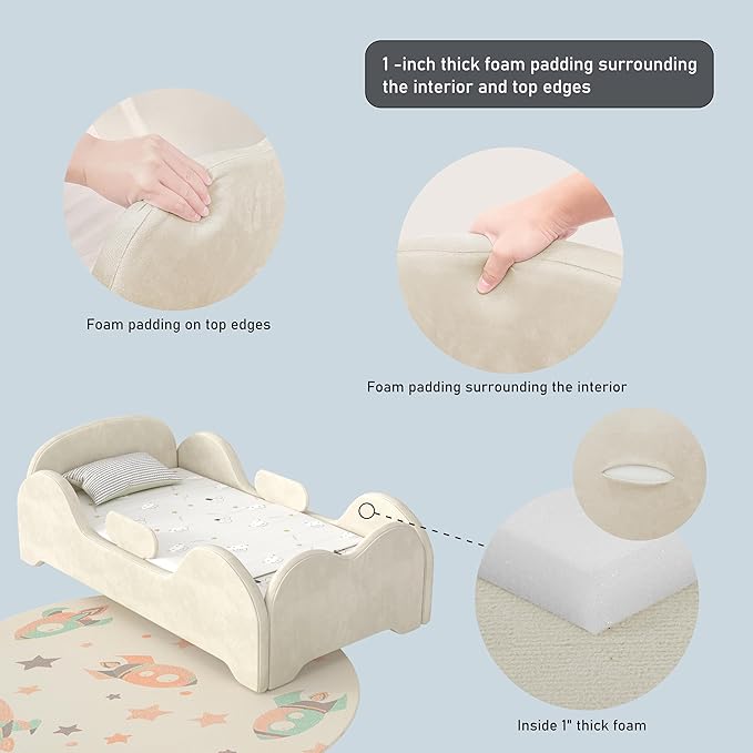 Toddler Bed, Toddler Flood Bed with Extra Safety Broad, Standard Crib Size Small Beds for Kids, Certified Fabric, Low to Floor Design
