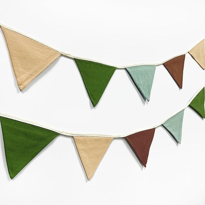 2 Sets of Green Brown Beige Pennant Banner 24Pcs Nursery Garland Flags Fabric Triangle Bunting Streamers for Kids Jungle Summer Woodland Camping Birthday Baby Shower Party Decorations Baby Room Decor