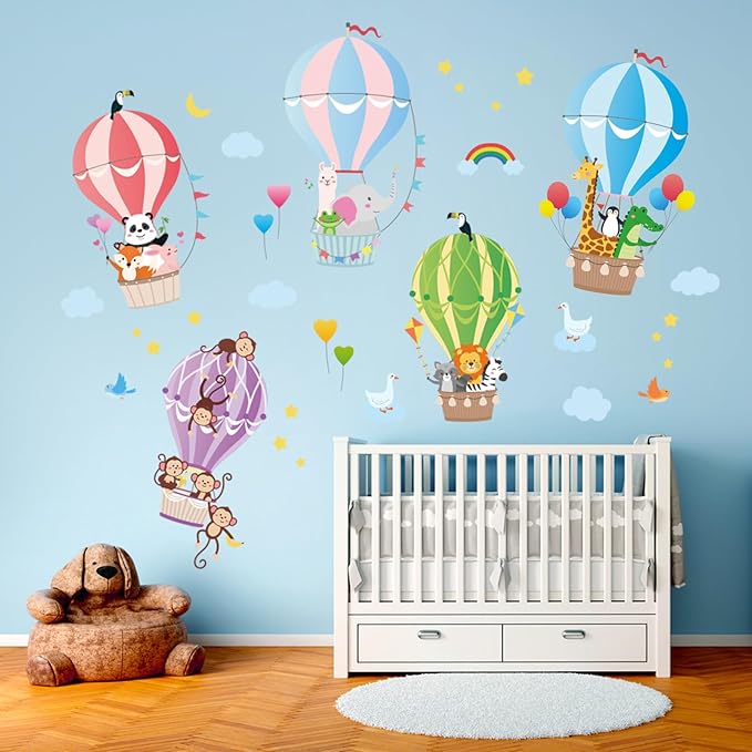 DECOWALL Hot Air Balloons Wall Decals Animal Clouds Stickers for Kids Bedroom Nursery Playroom Living Room Removable Art Decor Decoration (SG2-104)